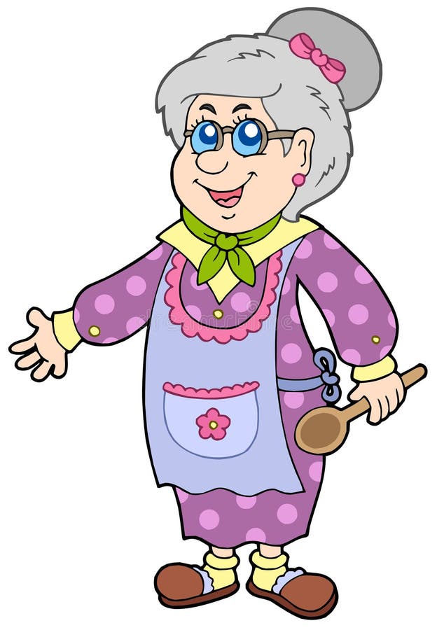 Granny with spoon - vector illustration. Granny with spoon - vector illustration.