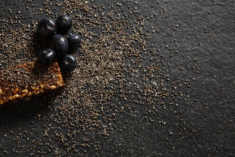 Granola Bar with Grains and Java Plum on Black Background Stock Photo Image of food, lifestyle