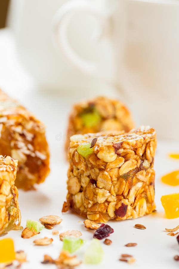 Granola Bars with Dried Fruits and Honey Stock Image Image of