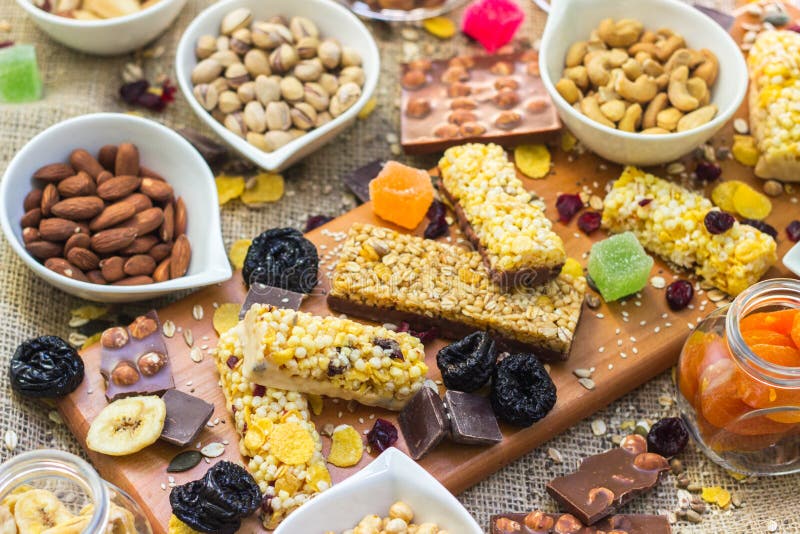 Granola Bars with Healthy Nuts and Dried Fruits Stock Image Image of