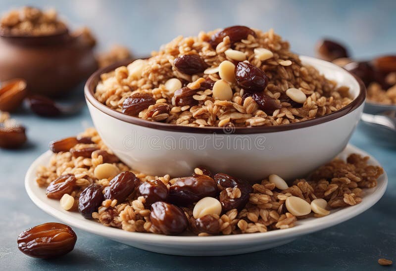 Granola with Dates. Arabic Muesli with Dates. Ramadan Food Stock