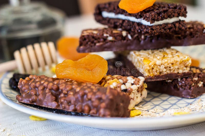 Granola Energy Bar with Mix of Nuts and Fruits Stock Image Image of