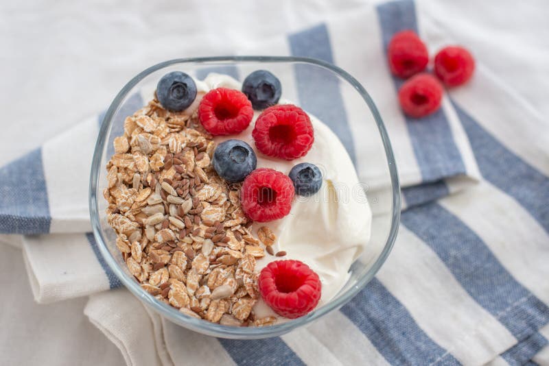 Granola with Yogurt and Berries for Healthy Breakfast Stock Image