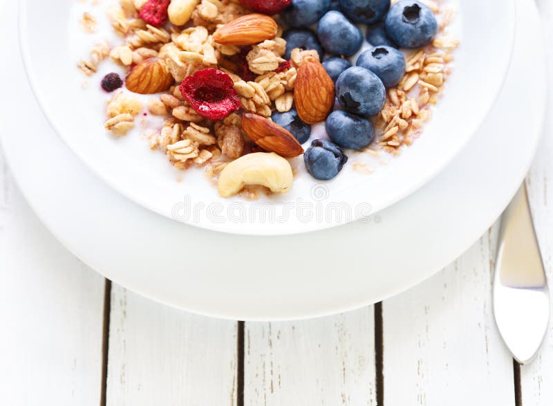 Granola yogurt breakfast. stock image. Image of yogurt 74760797