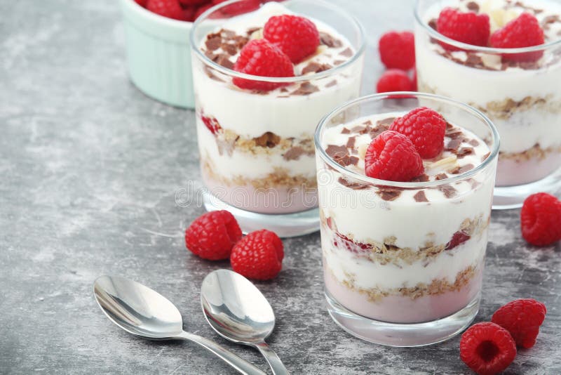 Granola with Yogurt Trifles with Raspberry Stock Photo Image of
