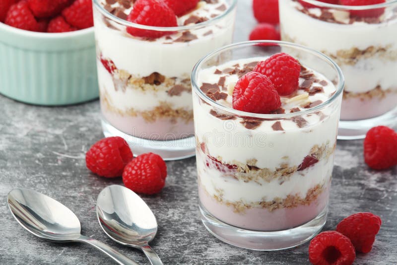 Granola with Yogurt Trifles with Raspberry Stock Photo - Image of ...