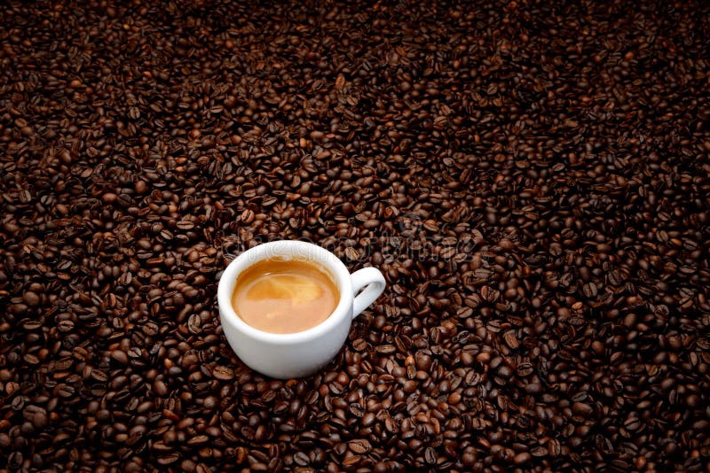 Granos de café con el café express blanco de la taza imagenes de archivo Granos de café con el café express blanco de la taza imagenes de archivo