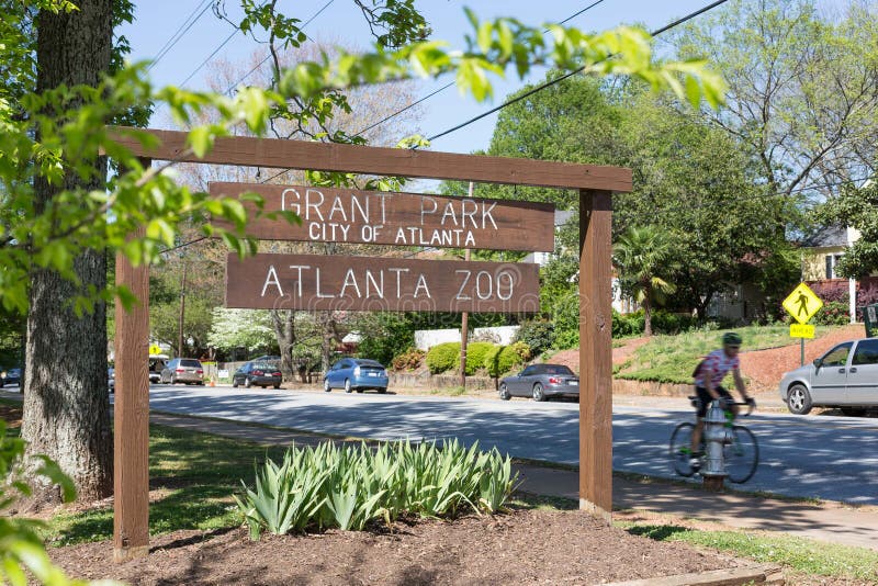 A cyclist rides past the Grant Park Atlanta Zoo sign. Grant Park is a 131-acre green space and recreational area and is the fourth-largest park in the city, behind Chastain Park, Freedom Park and Piedmont Park. Zoo Atlanta, established in 1889 and originally known as the Grant Park Zoo. A cyclist rides past the Grant Park Atlanta Zoo sign. Grant Park is a 131-acre green space and recreational area and is the fourth-largest park in the city, behind Chastain Park, Freedom Park and Piedmont Park. Zoo Atlanta, established in 1889 and originally known as the Grant Park Zoo