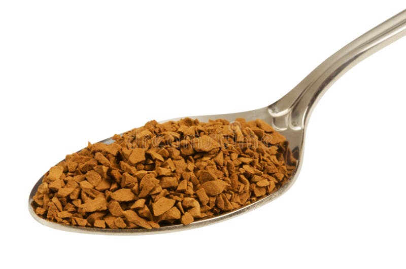 Granules of instant coffee in the spoon,isolated on white with clipping path.