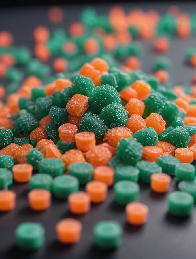 Granuli di plastica eco-compatibile su una tavola. aizione generativa. Concetto di granuli di plastica ecofriendly su una tavola.