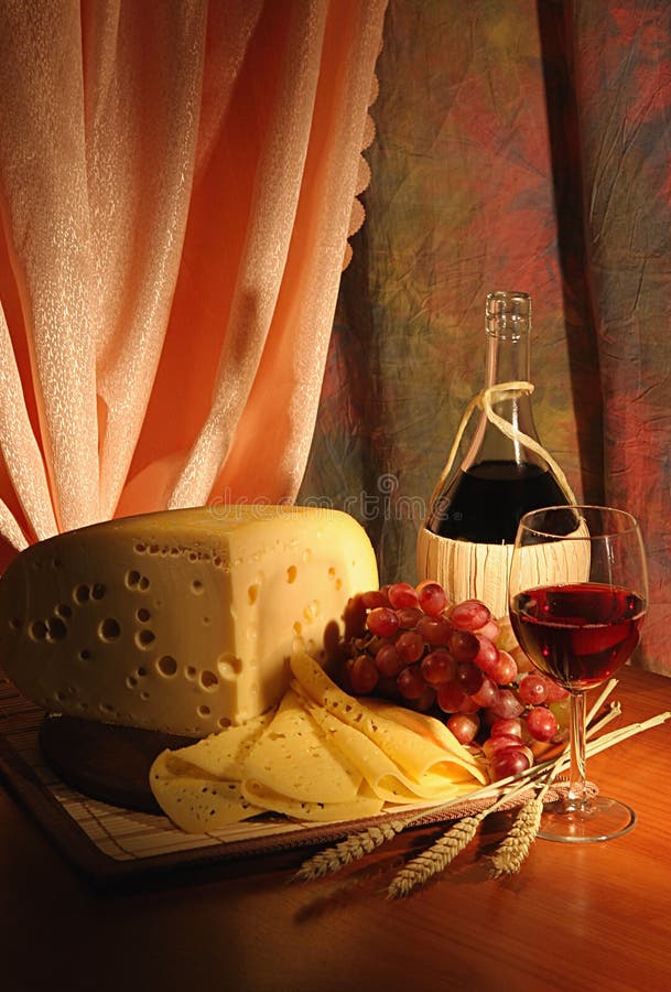 Grape, cheese and wine.
