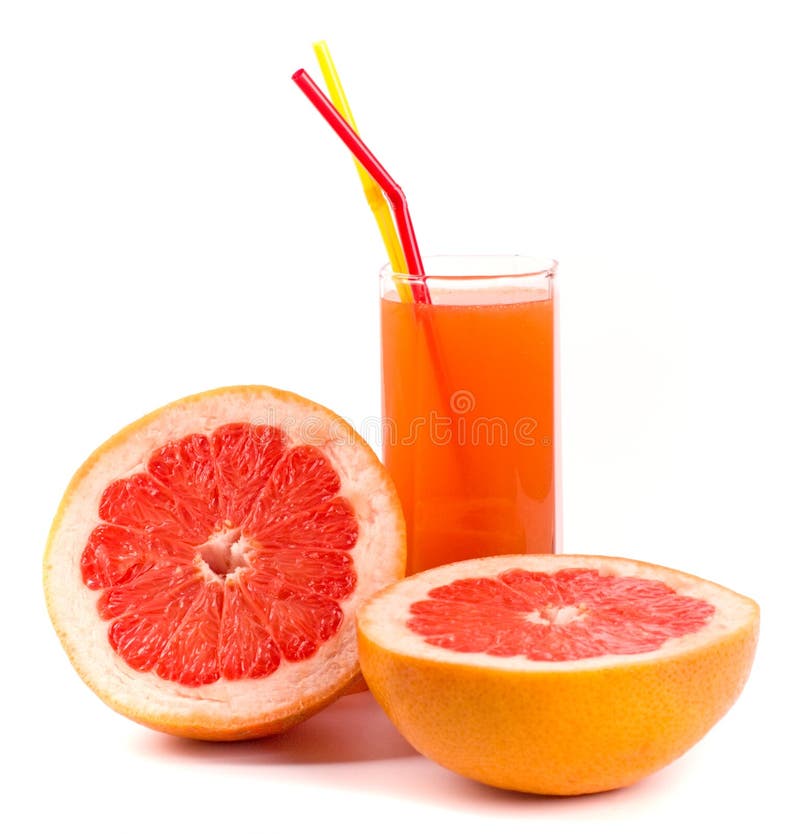 Grapefruit and juice in glass