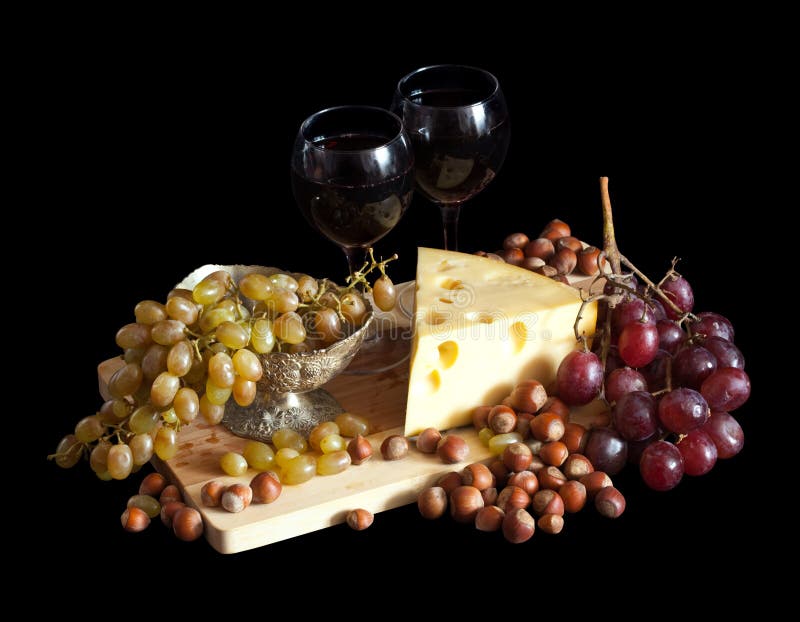 Grapes and Cheese with Glasses Stock Image Image of board, alcohol
