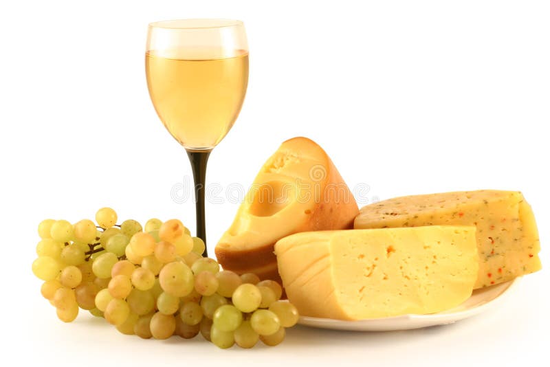 Grapes, cheese and a glass.