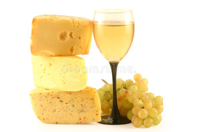 Grapes, cheese and a glass.