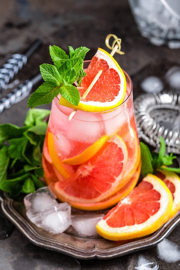 Grapefruit and Fresh Mint Cocktail with Juice, Cold Summer Citrus ...