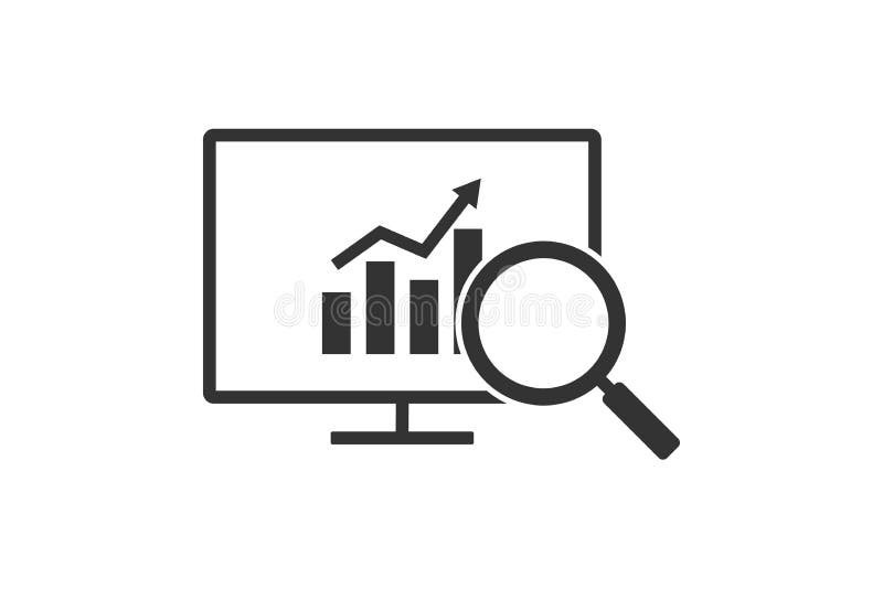 Graph Analysis Sign Icon. Screen and Glass, Graph Illustration Symbol