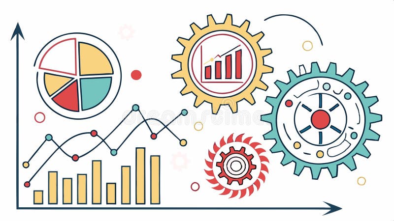 Graph bars with gears, data statistics design element vector design Generative AI stock illustration