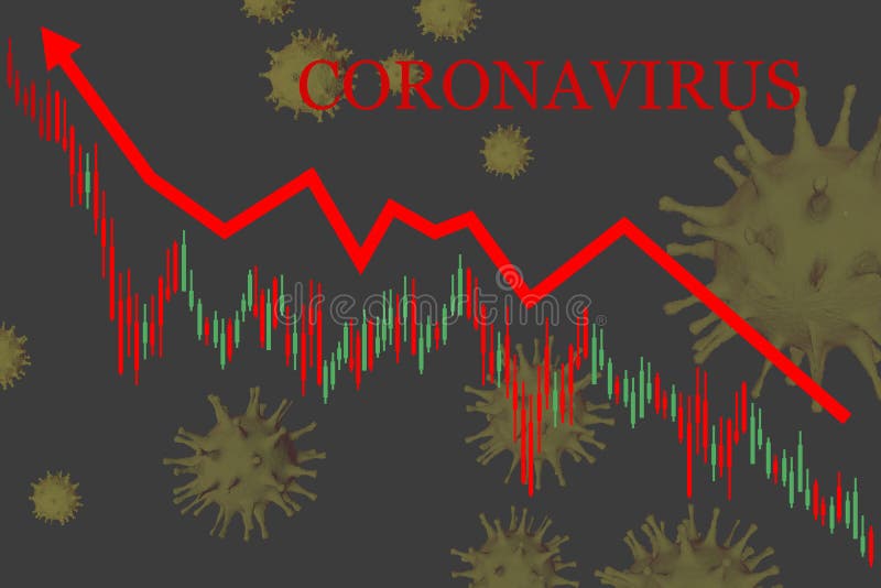 The graph of the increase in the incidence of coronavirus in the world. Virus molecules and red growth arrow. stock illustration
