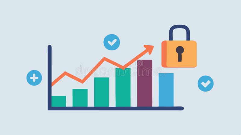 Graph and Lock A rising financial graph interspersed with a lock illustrating the importance of securing financial data royalty free illustration