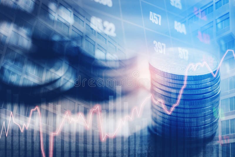 Graph on rows of coins for finance and banking on digital stock