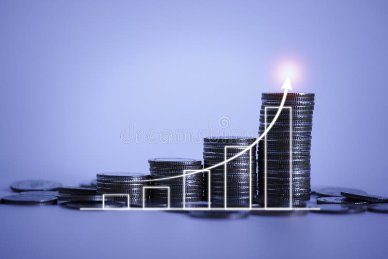 Graph of stacking coin with statistical chart concept idea for economy, growth, money, business