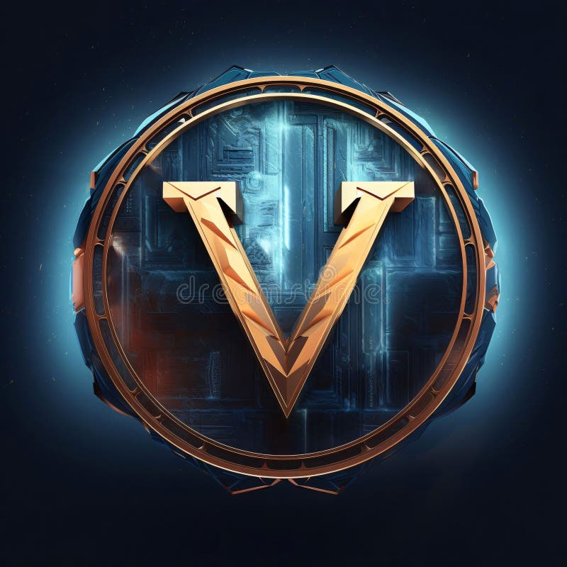 Letter v in space, 3d render, computer digital image royalty free illustration