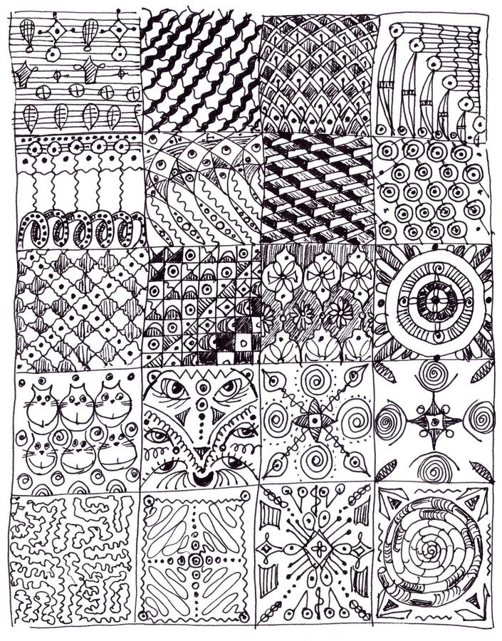 Graphic Black and White Linear Pattern of Doodlezen Square Elements ...