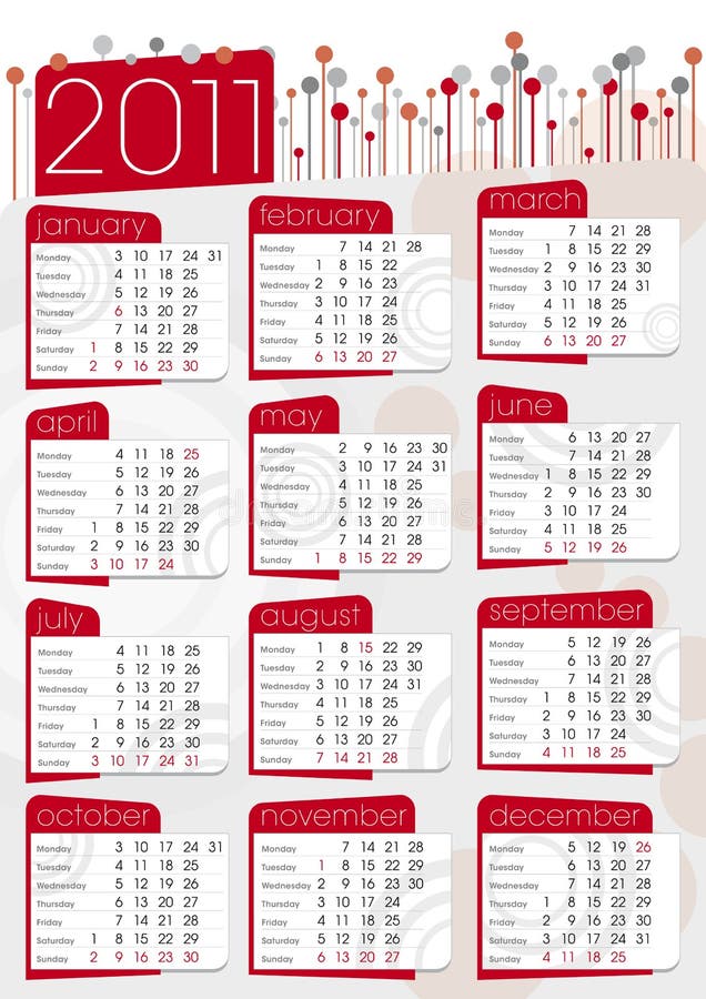 Graphic calendar in red and grey