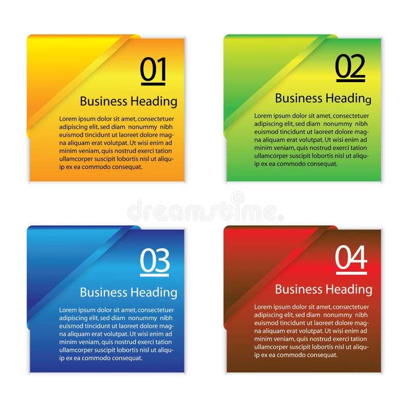 Graphic of colorful blank or empty paper info cards