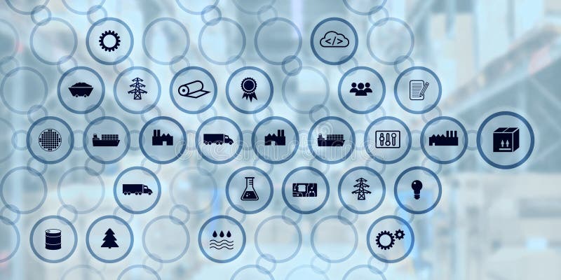 Graphic of a complex supply chain with background image of a warehouse royalty free stock photos