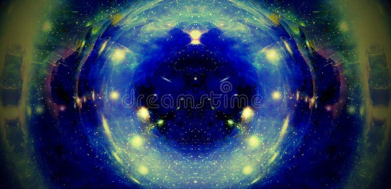 Graphic concept of music in space, cosmic sound waves, computer design, music concept. stock illustration