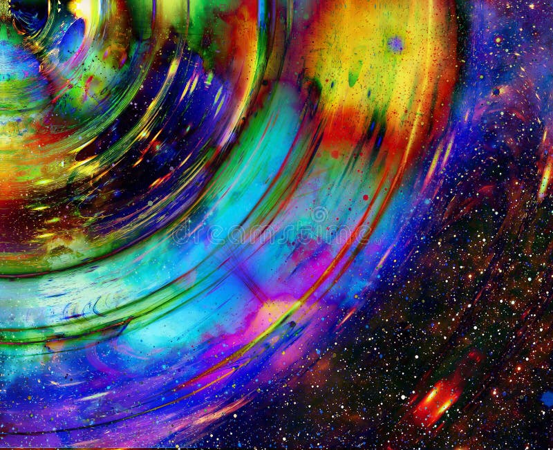 Graphic concept of music in space, cosmic sound waves, computer design, music concept. stock illustration