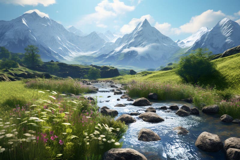 Graphic depiction of a nature landscape stock illustration