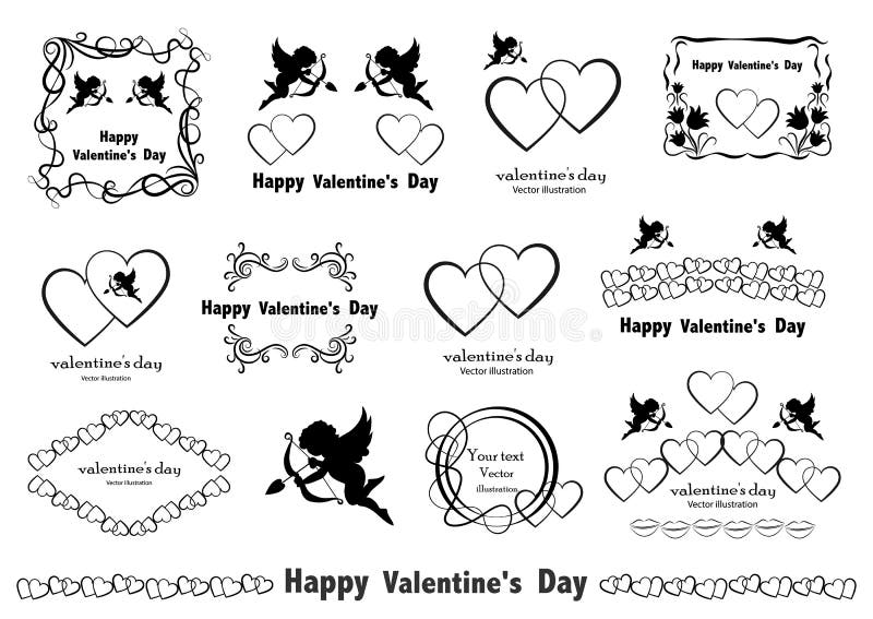 Graphic design elements. Vintage Valentine`s Love Set in vector. stock illustration Graphic design elements. Vintage Valentine`s Love Set in vector. stock illustration