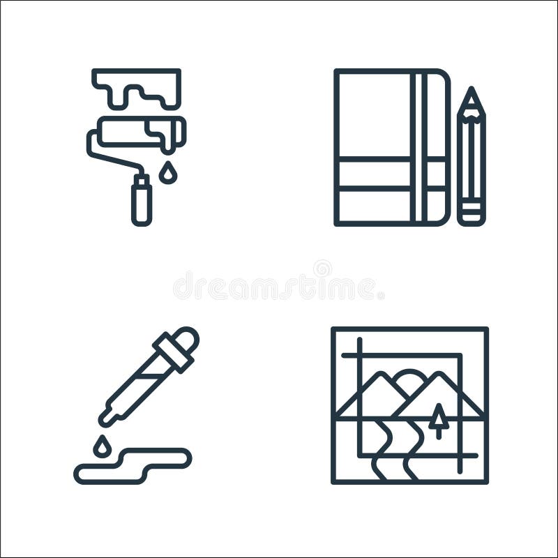 Graphic design line icons. linear set. quality vector line set such as crop tool, color selection, sketchbook royalty free illustration