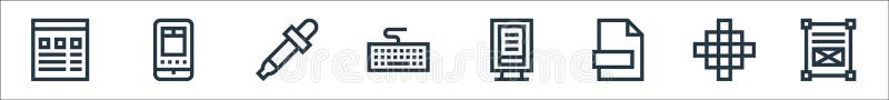 Graphic design line icons. linear set. quality vector line set such as layout, pixel, file, poster, keyboard, eyedropper stock illustration