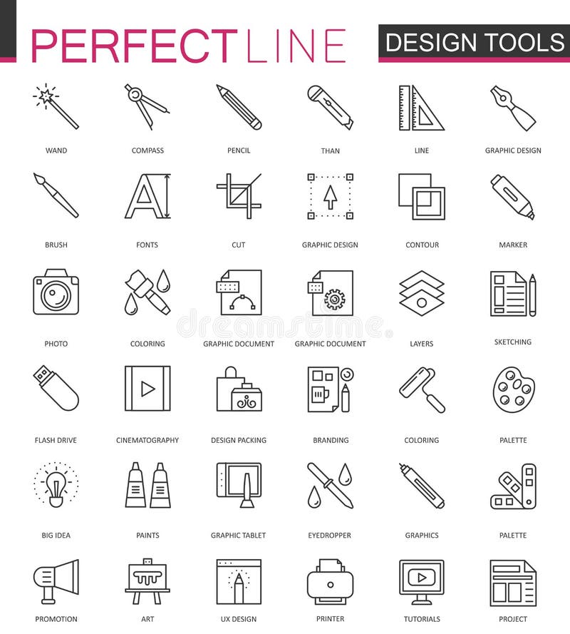 Graphic design program tools palettes. Thin line web icons set. Interface outline stroke icon design. royalty free illustration