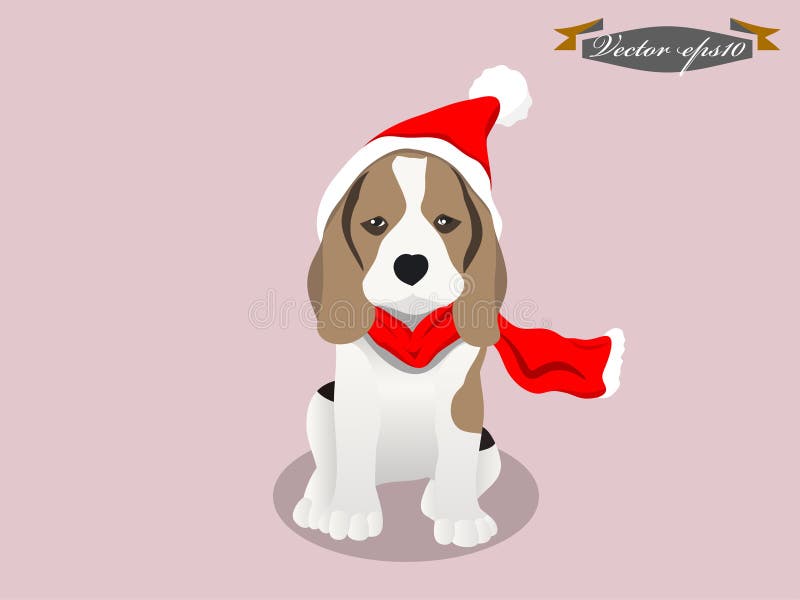 Graphic Design Vector of Beagle Dog Dress Santaclaus Suit Stock Vector