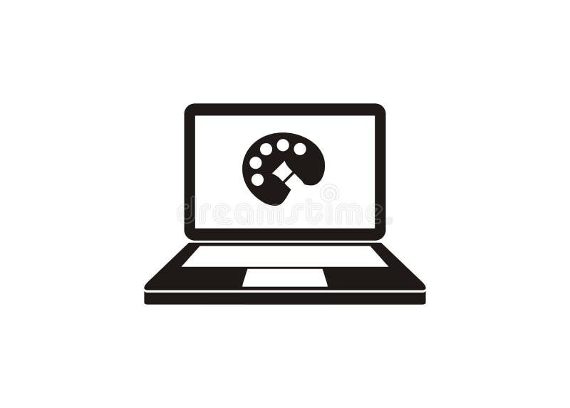 Graphic designer computer. Simple illustration in black and white. royalty free illustration