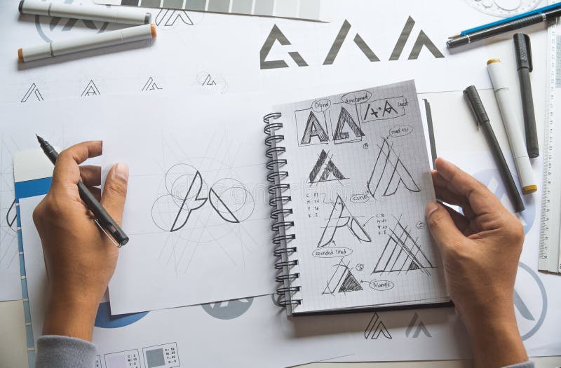 Graphic Designer Drawing Sketch Design Creative Ideas Draft Logo ...