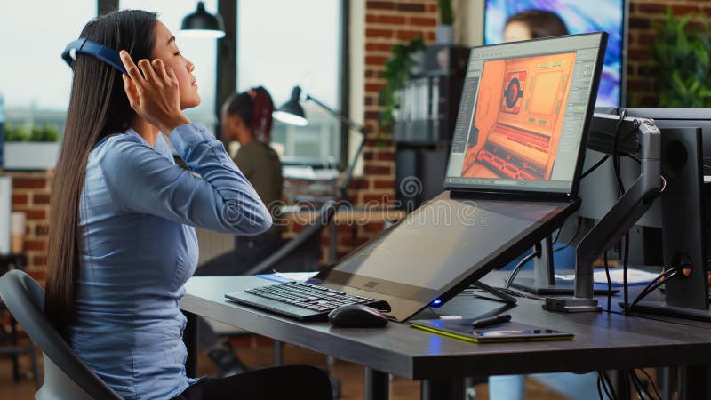 Graphic designer working on gaming interface development stock photos