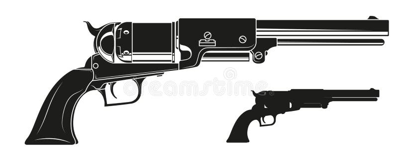 Graphic detailed silhouette old revolver