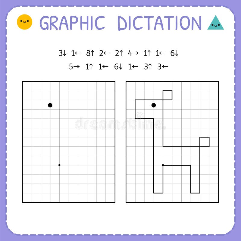 Graphic dictation. Giraffe. Kindergarten educational game for kids. Preschool worksheet for practicing motor skills. Working pages