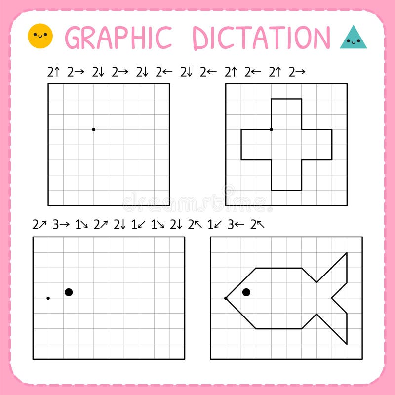 Graphic dictation. Kindergarten educational game for kids. Preschool worksheets for practicing motor skills. Working pages for