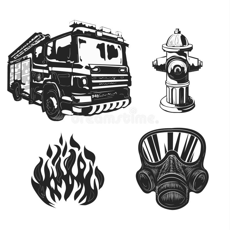 Graphic drawings Vintage poster with firemen stock illustration Graphic drawings Vintage poster with firemen stock illustration