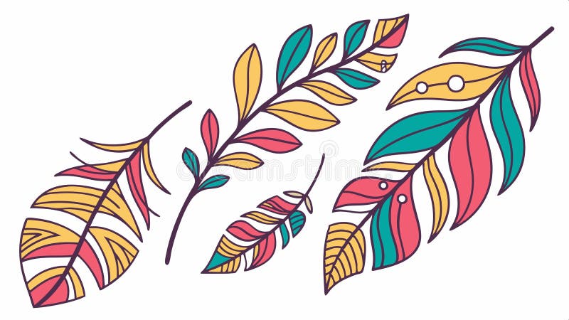 Graphic element featuring stylized decorative feathers with colorful patterns vector design Generative AI royalty free illustration