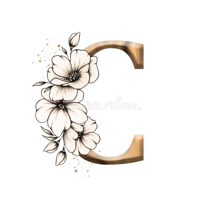 Graphic floral alphabet, gold letter O with vintage flowers bouquet  composition, unique monogram initial perfect for wedding invitations,  greetings Stock Photo - Alamy