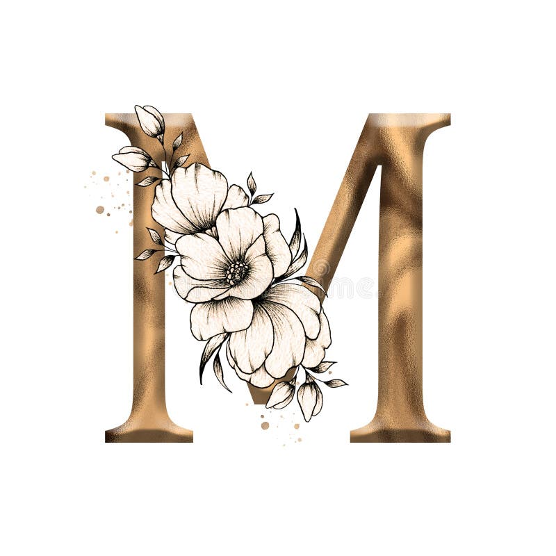 Graphic Floral Alphabet, Gold Letter P with Vintage Flowers Bouquet  Composition, Unique Monogram Initial Perfect for Wedding Stock Illustration  - Illustration of decorative, leaf: 231061655