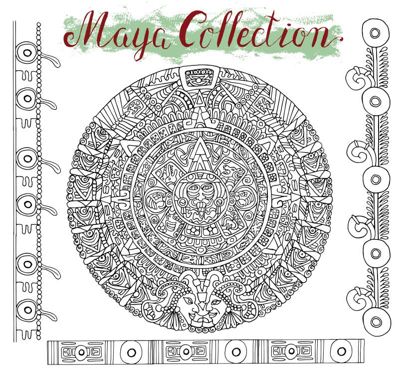 Graphic Maya Calendar with Mystic Symbols Stock Vector 